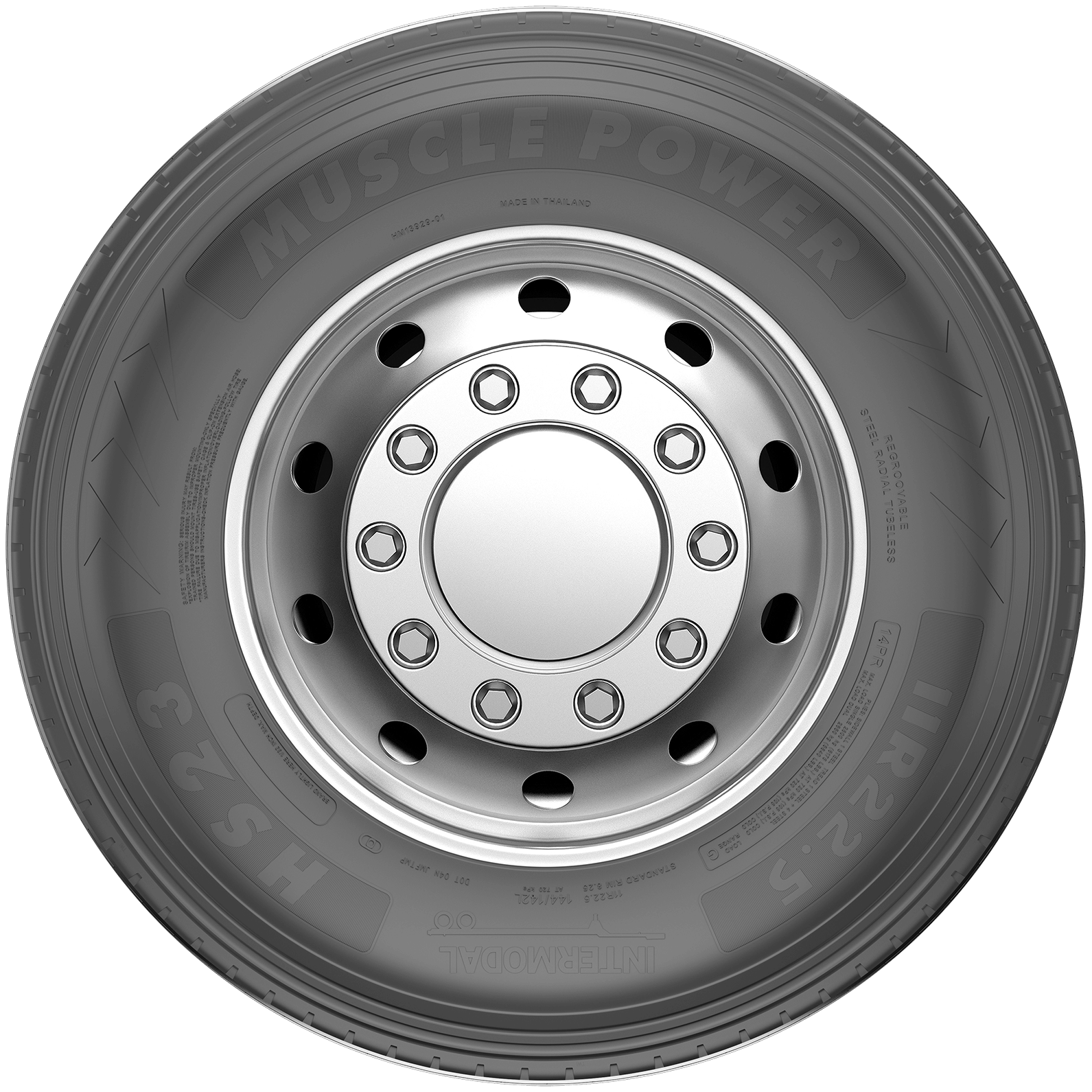 HS23 intermodal tire sidewall and wheel view
