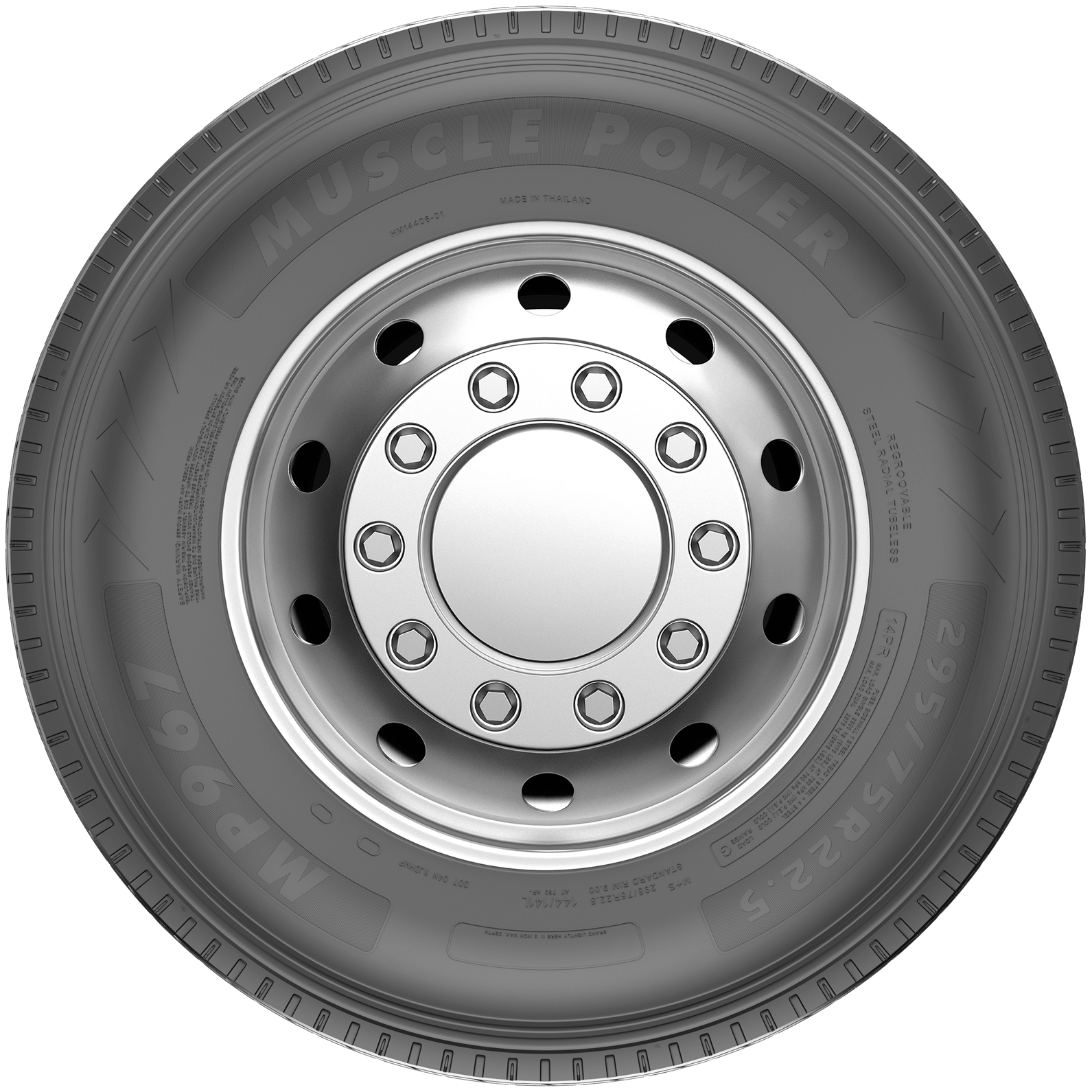 MP967 closed shoulder drive tire tread view