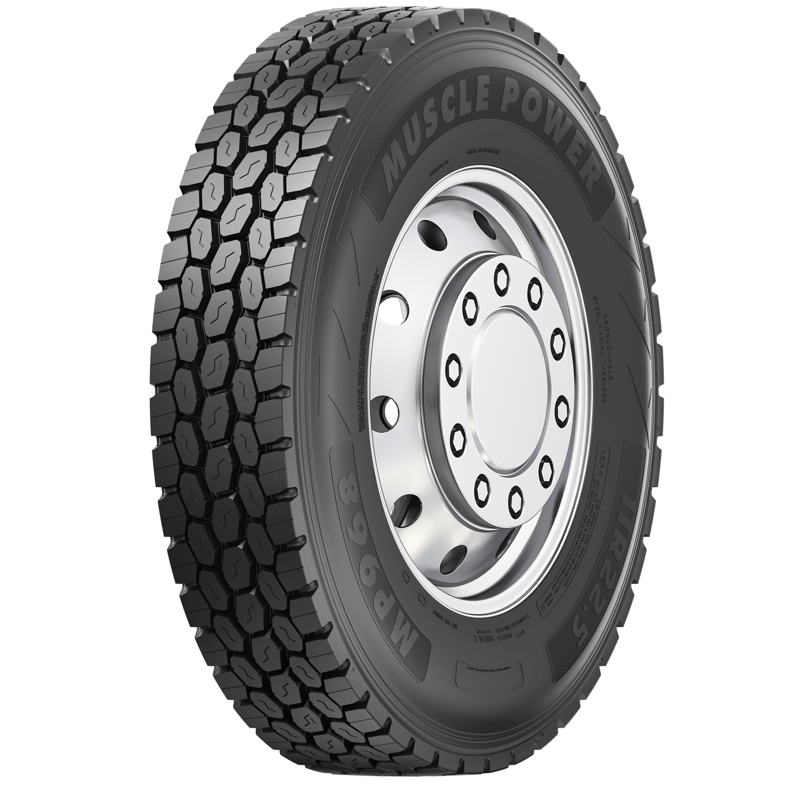 MP968 open shoulder drive tire angle view